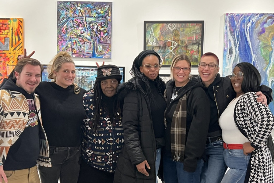 A group of formerly incarcerated artists who are members of the Returning Artists Guild at the Home Free exhibition in Akron.