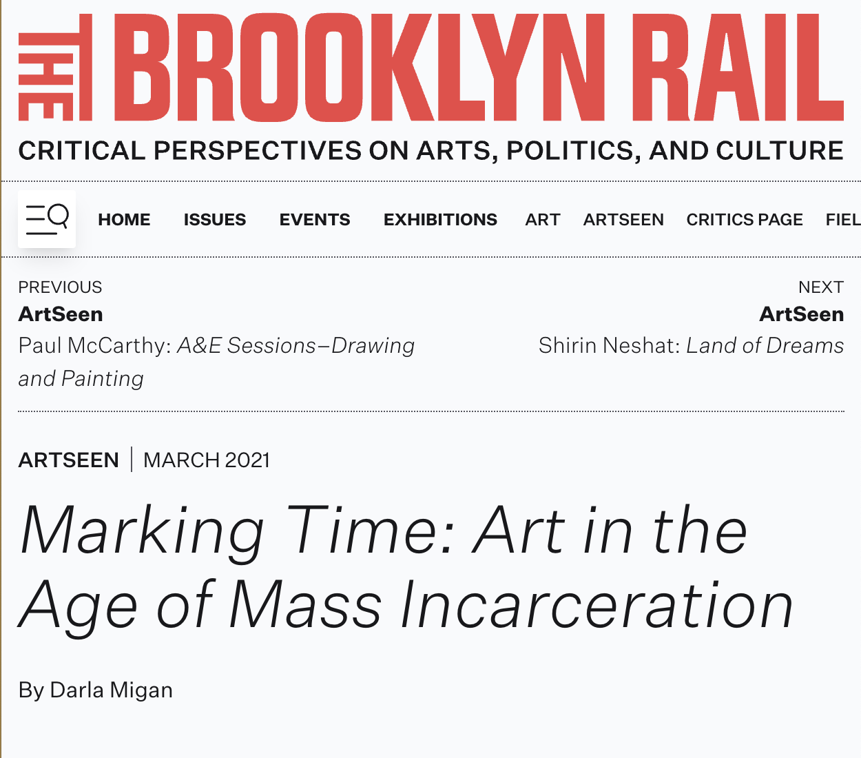 Brooklyn Rail: Marking Time: Art in the Age of Mass Incarceration
